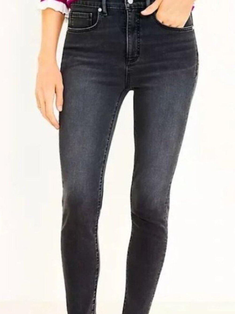 LOFT High Rise Skinny Leg Washed Black Jeans Size 18 Petite